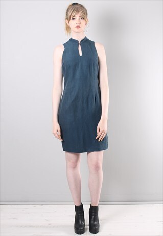 VINTAGE 90S HIGH NECK FITTED BLUE DRESS