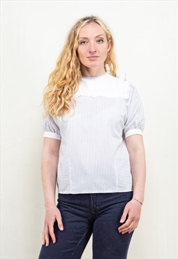 Vintage 80's Striped Blouse in Grey and White