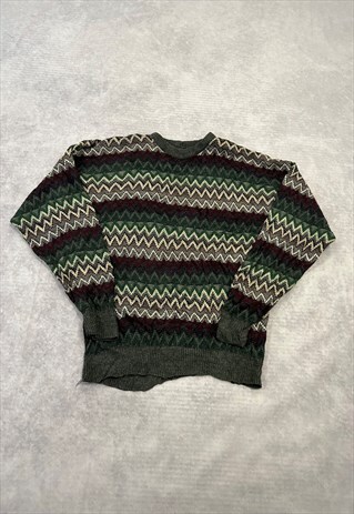 VINTAGE KNITTED JUMPER ABSTRACT PATTERNED KNIT SWEATER