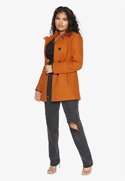 Orange Wool Blend Contrast Trim Coat