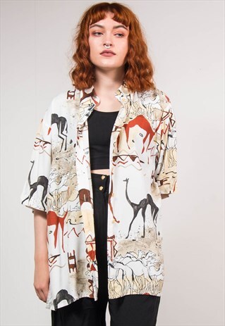 VINTAGE 90'S ABSTRACT CAMEL PATTERN SHORT SLEEVE SHIRT