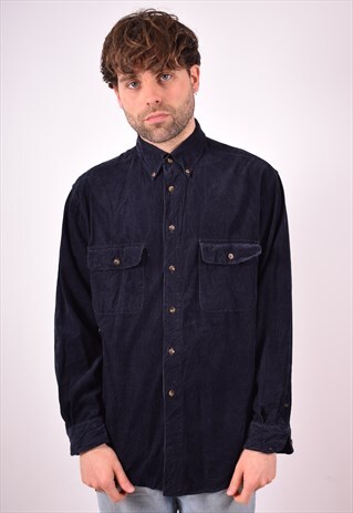 MENS VINTAGE CORDUROY SHIRT LARGE NAVY BLUE 90S