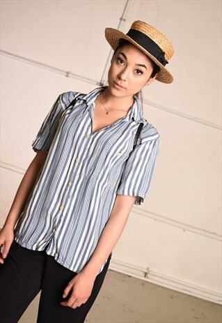 90'S RETRO NAUTICAL PRINT MINIMALIST PARIS CHIC BLOUSE TOP