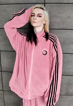 Soft fleece track top pastel three stripe jacket pastel pink
