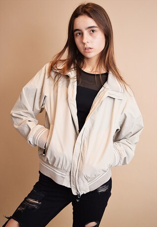90'S BEIGE MINIMALIST ATHLEISURE DESIGNER BOMBER JACKET TOP