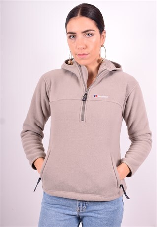 BERGHAUS WOMENS VINTAGE FLEECE HOODIE JUMPER XS GREY 90'S
