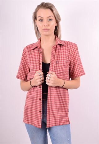 WOMENS VINTAGE SHIRT XS RED CHECK OVERSIZED 90'S