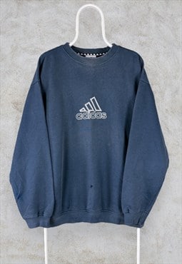 Vintage Adids Blue Sweatshirt Embroidered Logo 90s Men's XL