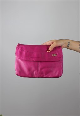 Vintage Shoulder Bag / Clutch Bag in Pink w Gold