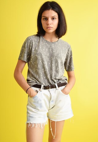 90'S RETRO FLORAL PRINT OVERSIZED LYCRA BLOUSE TOP