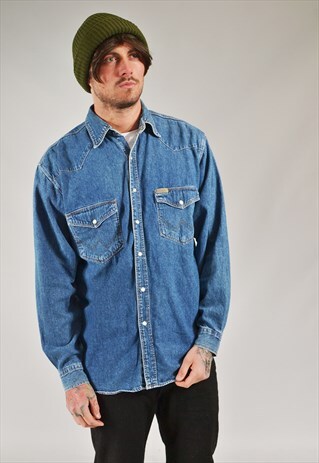 VINTAGE WRANGLER DENIM SHIRT DARK BLUE