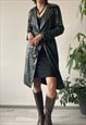 Vintage 90's Dark Green Faux PVC Leather Belted Trench Coat