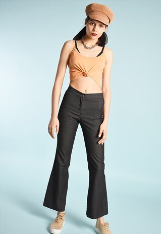 Y2K DENIM-LIKE HIGH WAIST FLARE TROUSERS