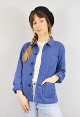 Indigo Blue Washed Workwear Jacket French Chore 