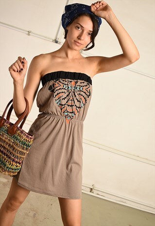 SUMMER STRAPLESS BANDEAU MINI DRESS WITH AZTEC ETHNIC PRINT