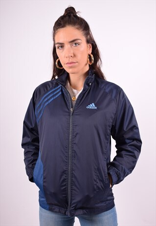 ADIDAS WOMENS VINTAGE JACKET XS BLUE 90'S