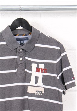 Vintage Tommy Hilfiger Polo Shirt in Grey Short Sleeve Small