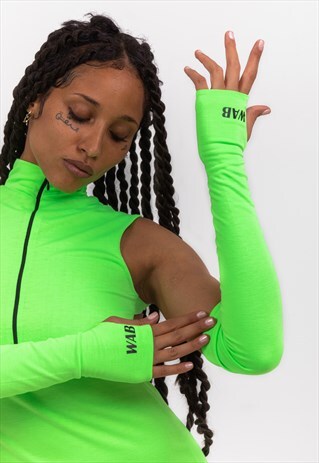 NEON GREEN LONG GLOVES HOLE FOR INCHES WAB