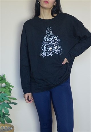 Vintage Sweatshirt Jumper w Merry Christmas & Diamantes