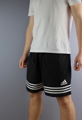 VINTAGE ADIDAS SHORTS IN BLACK WITH POCKETS, EMBROIDERED LOG