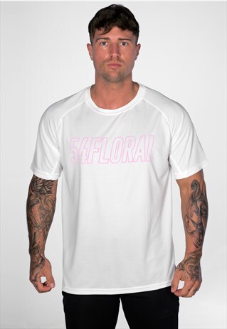 54 FLORAL CORE GRAPHIC GYM MESH T-SHIRT - WHITE/PINK