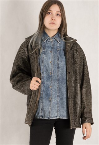 AMAZING OVERSIZED BROWN / KHAKI REAL LEATHER JACKET