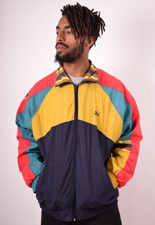 PUMA MENS VINTAGE TRACKSUIT TOP JACKET LARGE MULTI 90S