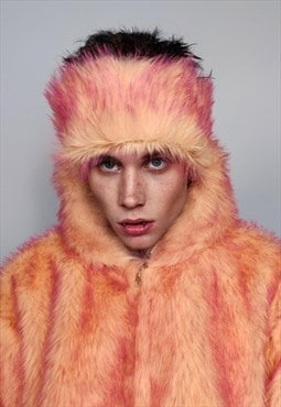 Faux fur headband luxury fluffy head cover in orange pink