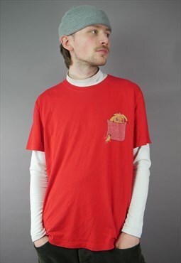 Vintage Pikachu Pocket Graphic T-Shirt in Red