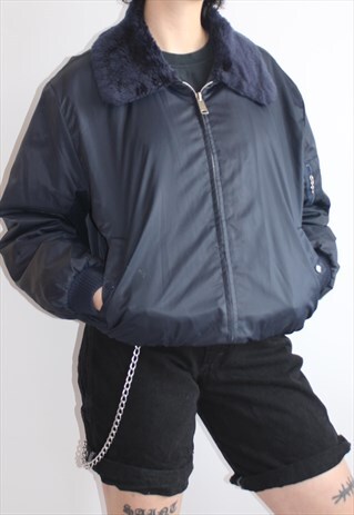VINTAGE 90S UNISEX NAVY BOMBER JACKET
