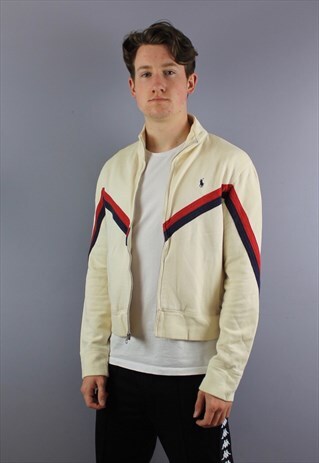 VINTAGE RALPH LAUREN SPORT TRACK JACKET IN BEIGE WITH EMBROI