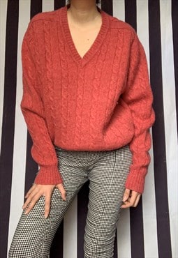 Vintage 90s v-neck pink wool jumper sweater, uk18/20 