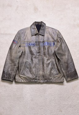 Vintage 90s Online Jeans Black Grey Leather Jacket