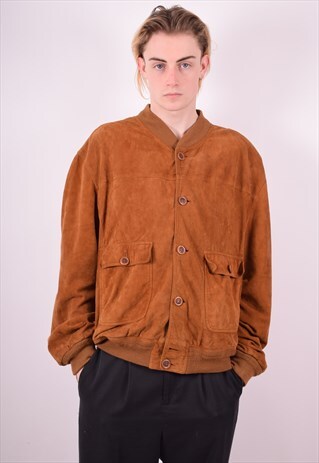 MENS VINTAGE LEATHER BOMBER JACKET LARGE BROWN 90S