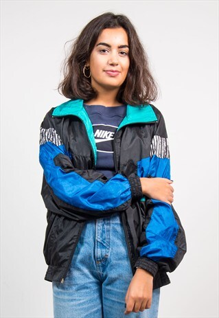 VINTAGE 90'S BLACK SHELL TRACKSUIT JACKET TOP
