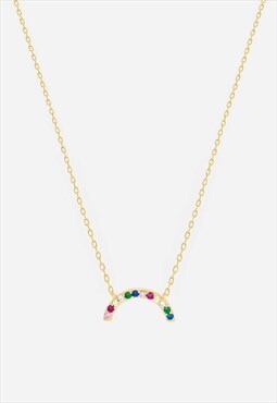 Gold Necklace With Colourful Rainbow Pendant