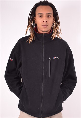 BERGHAUS MENS VINTAGE FLEECE JACKET LARGE BLACK 90S