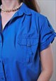 VINTAGE CASUAL BLUE BLOUSE WITH SHORT SLEEVE 