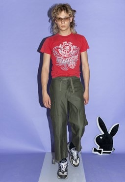 Vintage Y2K utility cropped cargo trousers in khaki green