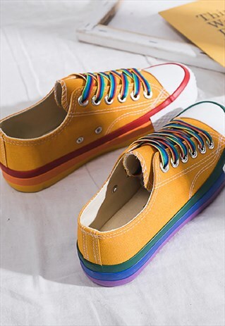 70S RAINBOW MUSTARD PLATFORM SNEAKERS