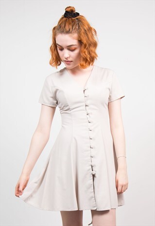 VINTAGE 90'S BEIGE GRUNGE STYLE MINI DRESS