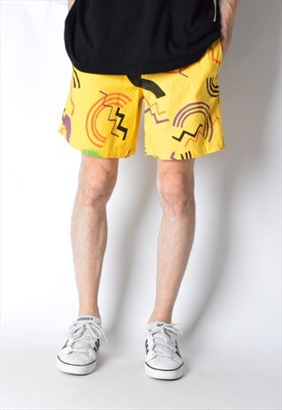 VINTAGE 80S YELLOW ABSTRACT FESTIVAL SHORTS