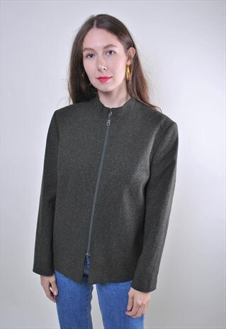 90S GREEN WOMAN MINIMALIST ZIPPED UP CASUAL JACKET, SIZE M