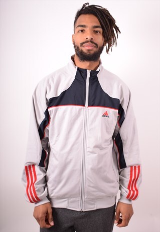 ADIDAS MENS VINTAGE TRACKSUIT TOP JACKET LARGE GREY 90S