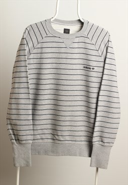 Vintage Adidas Crewneck Striped Sweatshirt Grey Black