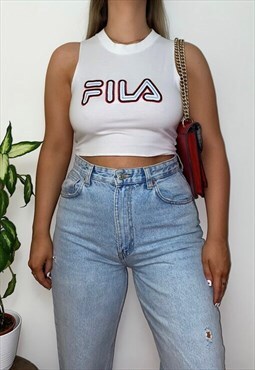 Vintage Reworked Fila White Spell Out 90s Tank Crop Top
