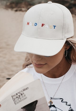 ART DISCO 'HOLD FAST' EMBROIDERED CREAM 6 PANEL CAP