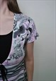 Y2K FLOWERS TOP, VINTAGE V-NECK PULLOVER BLOUSE - SMALL