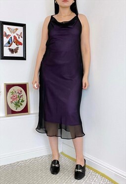 Vintage 90s Purple & Black Chiffon Dress