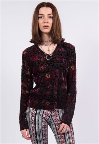 VINTAGE 90'S ABSTRACT PAISLEY VELVET T-SHIRT TOP